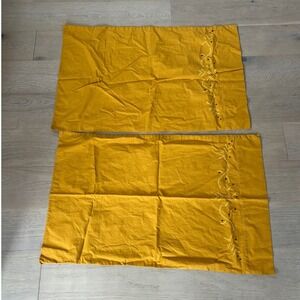 Mustard Yellow Embroidered Floral Pillowcase Set of 2 Bohemian Bedding 32x20